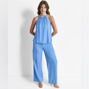 DKNY sky blue halter top